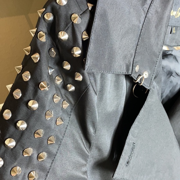 Sam Edelman Studded Shoukder Black Trench Coat - Picture 6 of 8